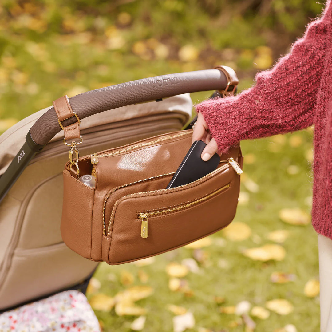 OiOi Multitasker Pram Caddy - Chestnut Brown Vegan Leather
