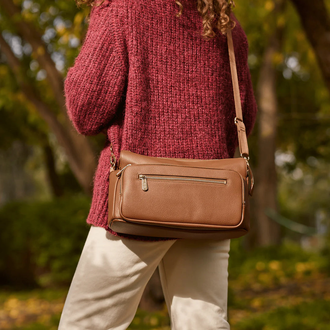 OiOi Multitasker Pram Caddy 2.0 - Chestnut Brown Vegan Leather