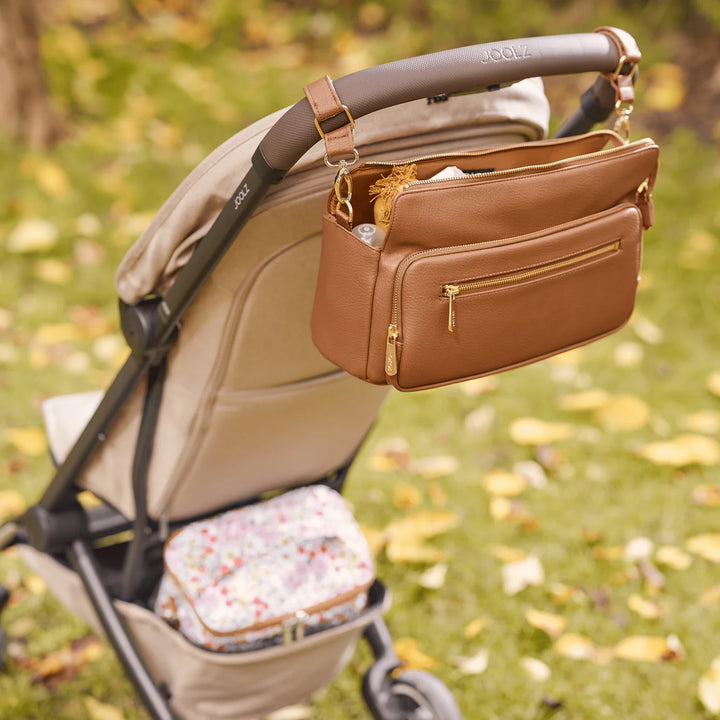 OiOi Multitasker Pram Caddy - Chestnut Brown Vegan Leather