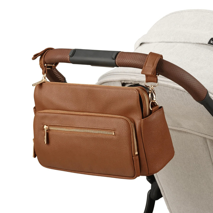 OiOi Multitasker Pram Caddy 2.0 - Chestnut Brown Vegan Leather