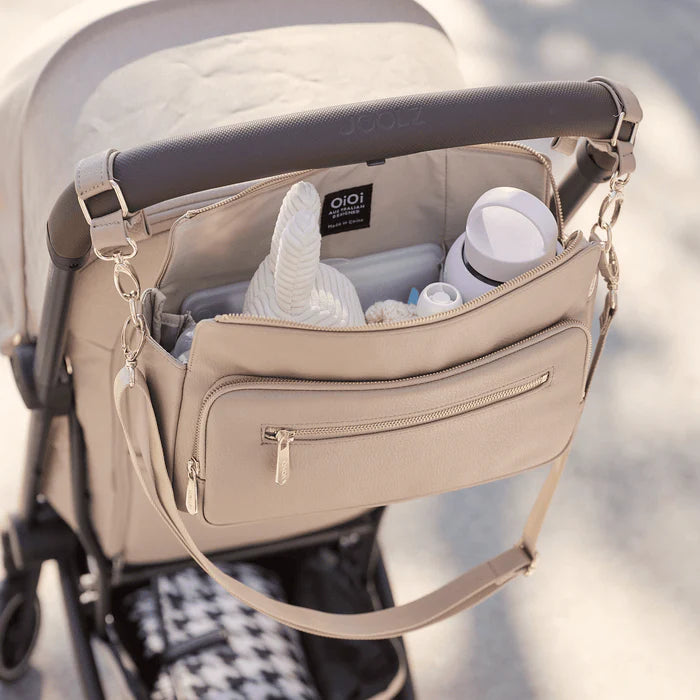 OiOi Multitasker Pram Caddy - Oat Vegan Leather