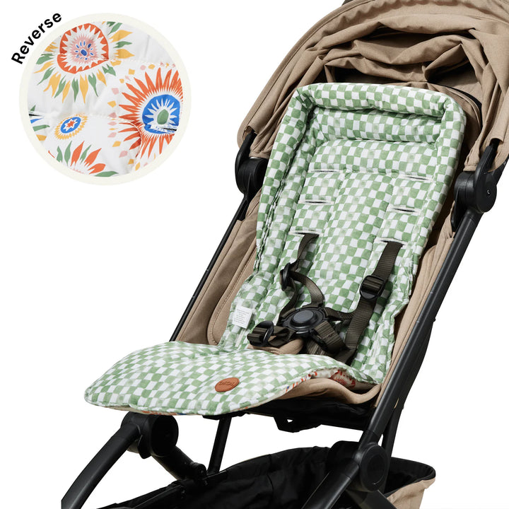 OiOi Reversible Pram Liner - Sunburst/Green Check