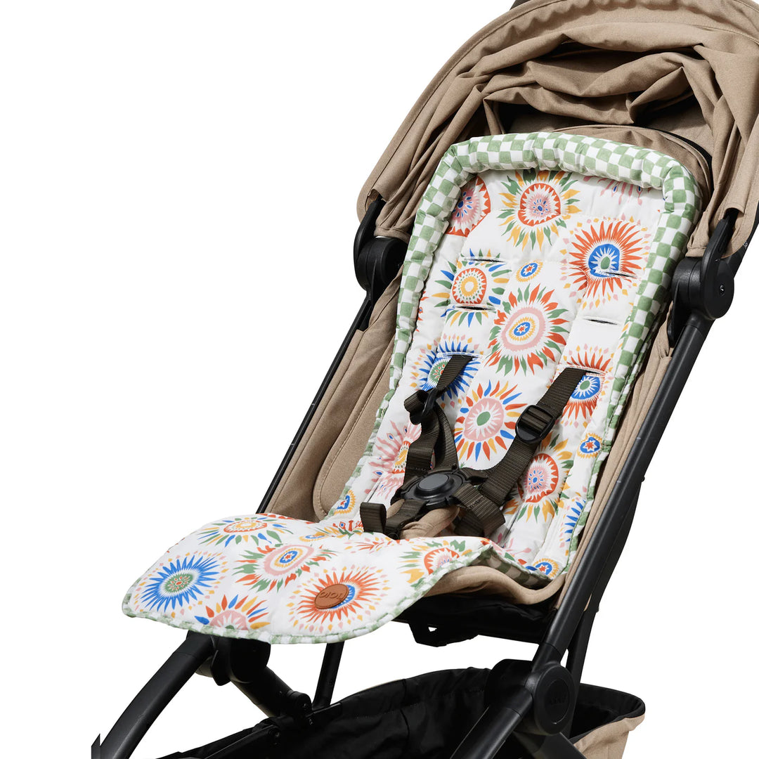 OiOi Reversible Pram Liner - Sunburst/Green Check