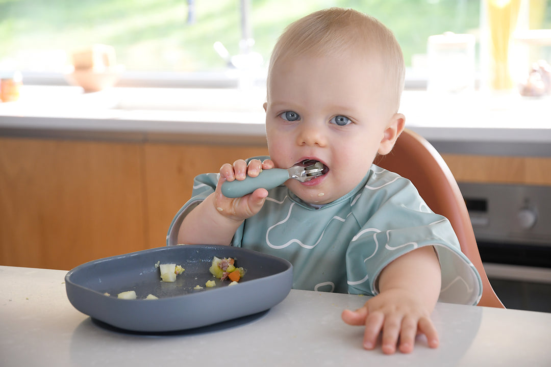 Beaba Fork & Spoon Stainless Steel Pre-Cutlery - Sage Green