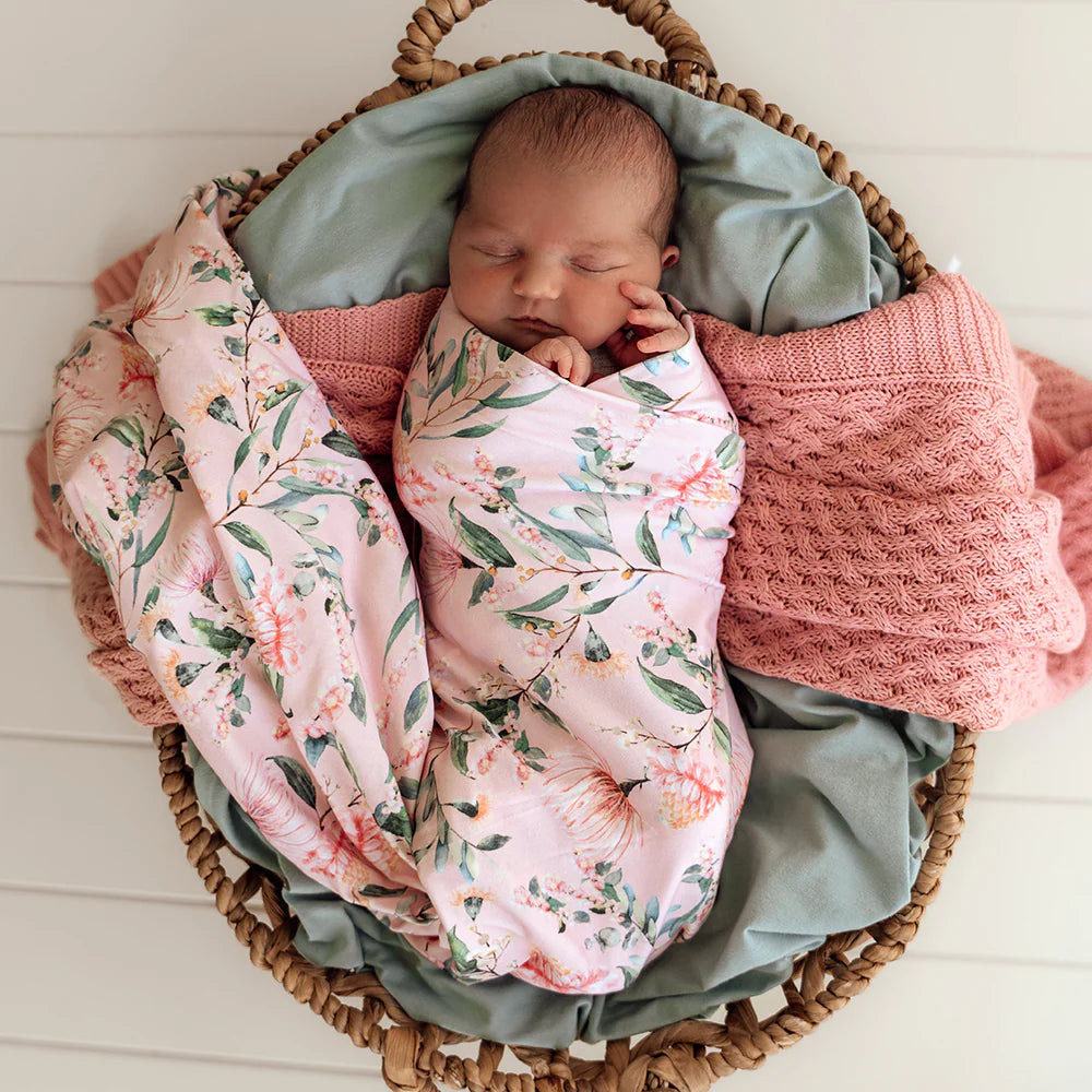 Baby Jersey Wrap & Topknot Set - Pink Wattle