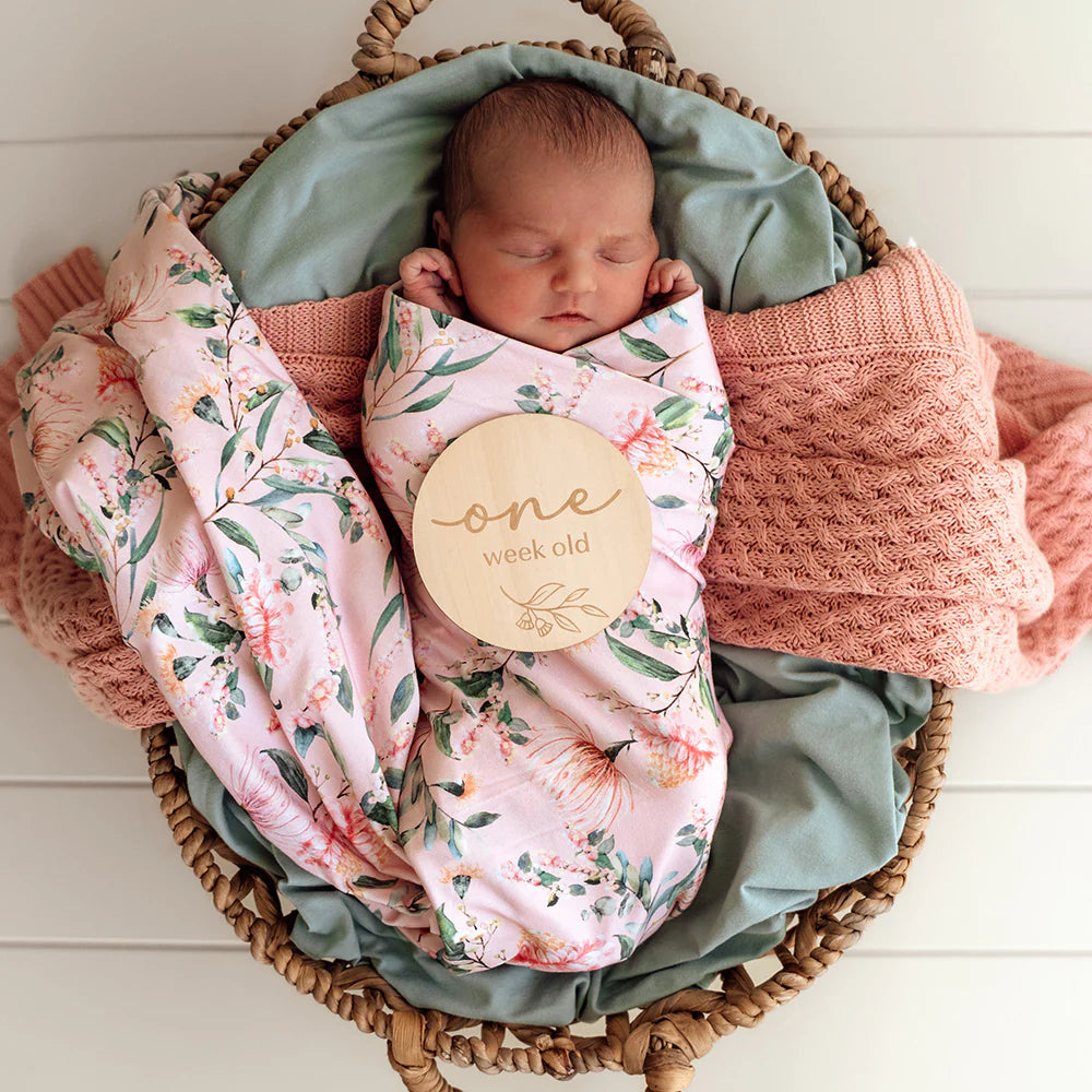 Baby Jersey Wrap & Topknot Set - Pink Wattle