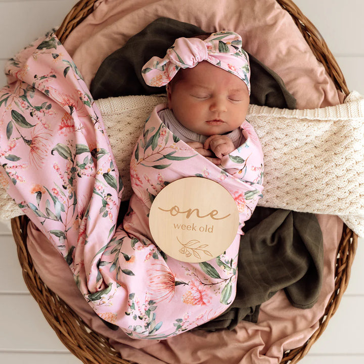 Baby Jersey Wrap & Topknot Set - Pink Wattle