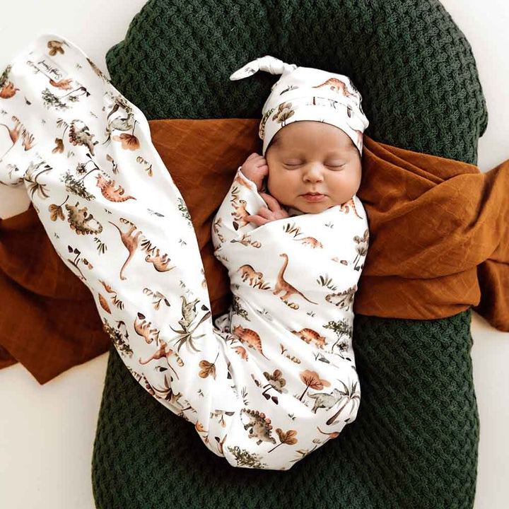 Organic Jersey Wrap & Beanie Set-Dino