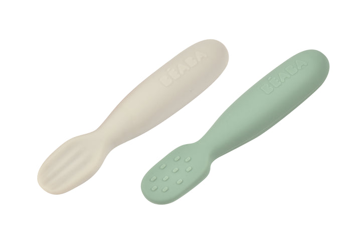 Beaba Silicone Pre-Spoons 2 Pack - Sage Green/Velvet Grey
