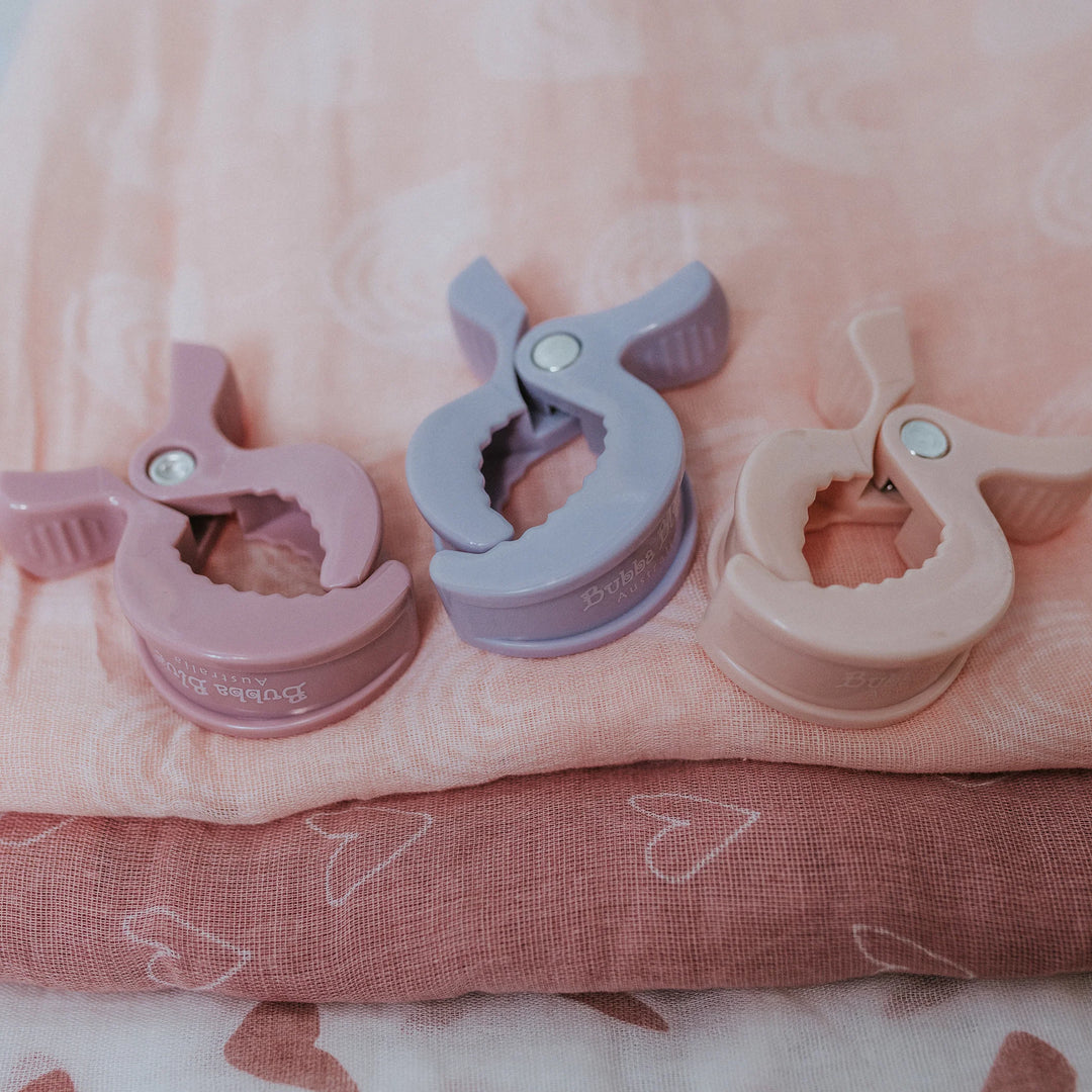Bubba Blue 4pk Pram Clips Girl Pack - Dusty Berry/Salmon/Lilac/Olive