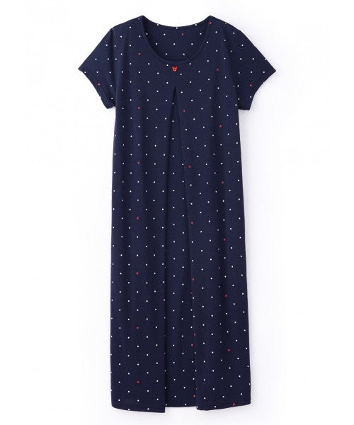 Mickey Dotty Maternity & Nursing Pyjama Dress-Navy