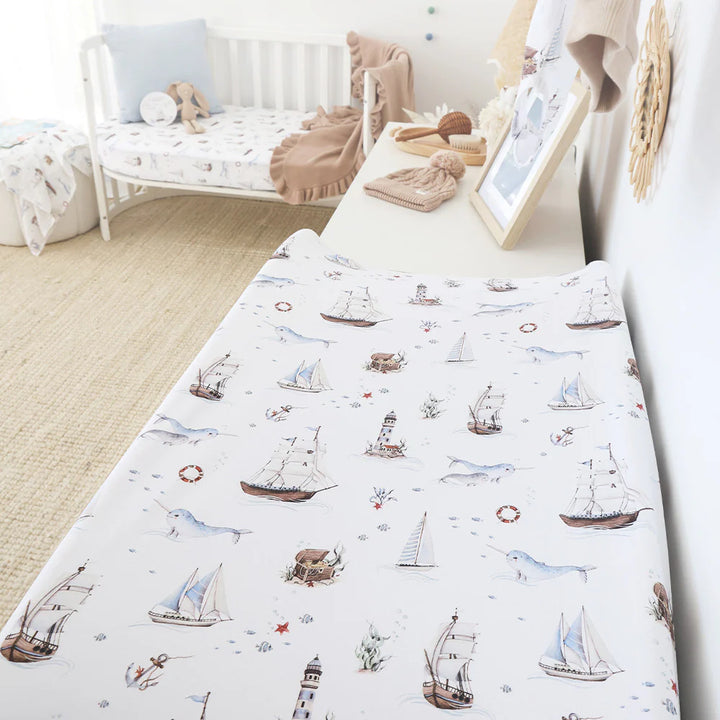 Organic Bassinet Sheet / Change Pad Cover -  Set Sail