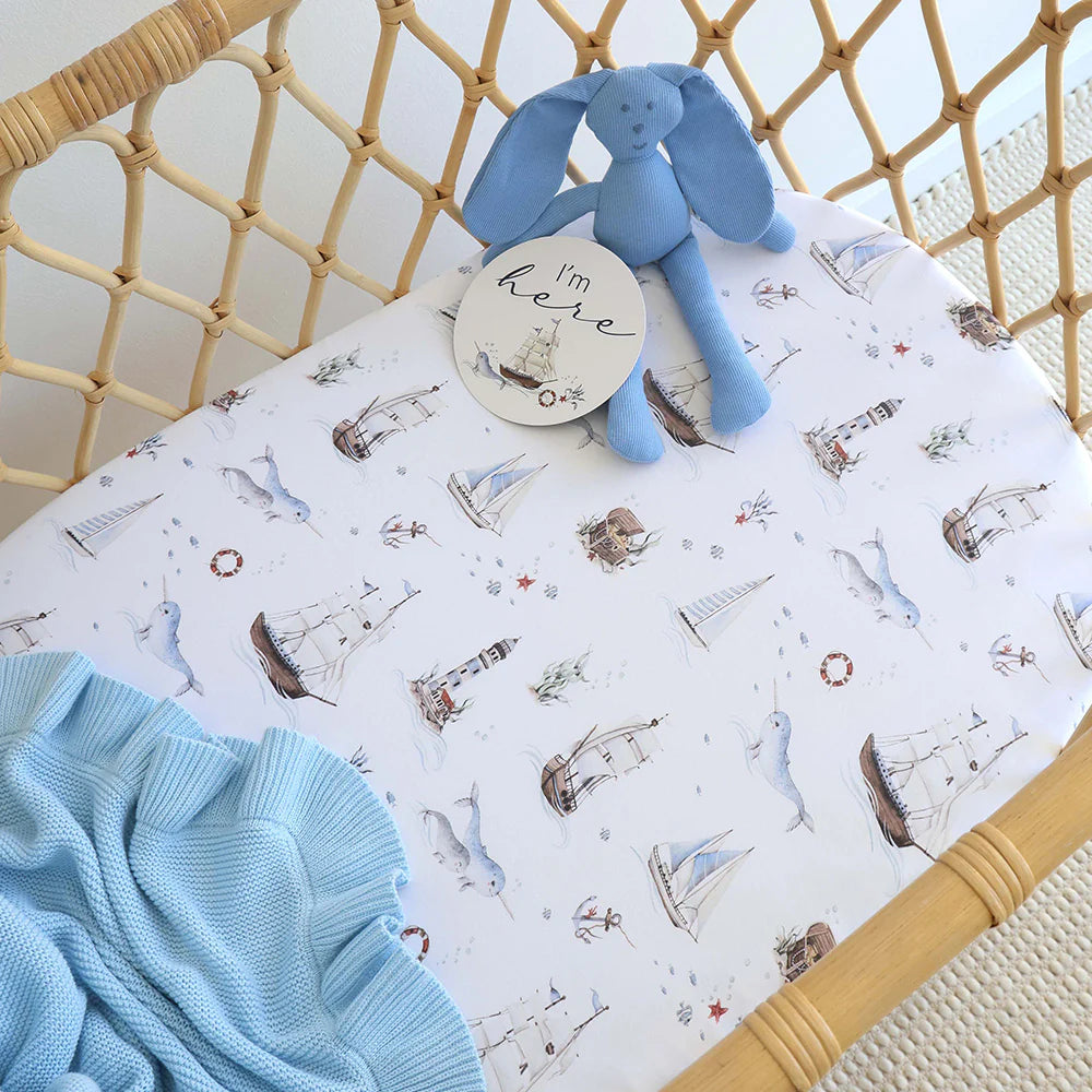 Organic Bassinet Sheet / Change Pad Cover -  Set Sail
