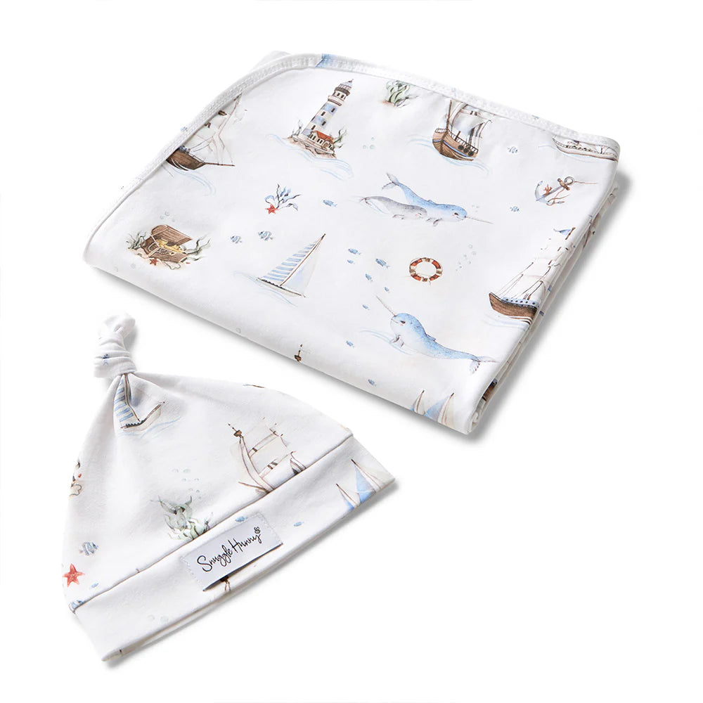 Snuggle Hunny Organic Jersey Wrap & Beanie Set - Set Sail