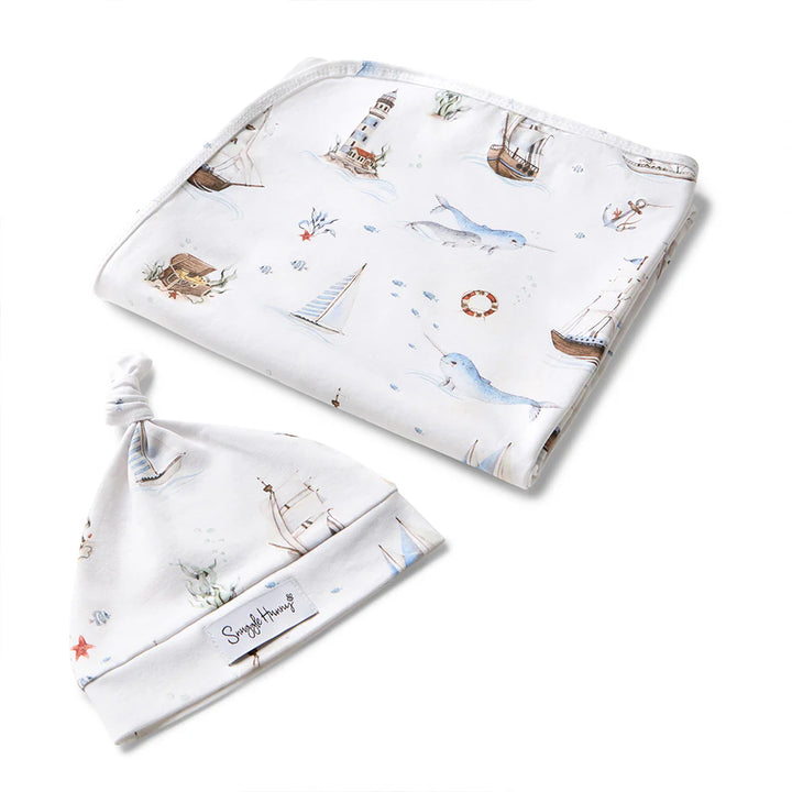 Snuggle Hunny Organic Jersey Wrap & Beanie Set - Set Sail