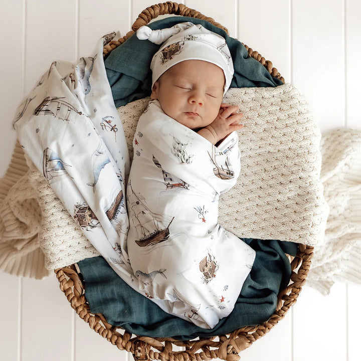 Snuggle Hunny Organic Jersey Wrap & Beanie Set - Set Sail