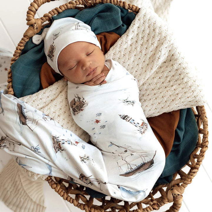 Snuggle Hunny Organic Jersey Wrap & Beanie Set - Set Sail