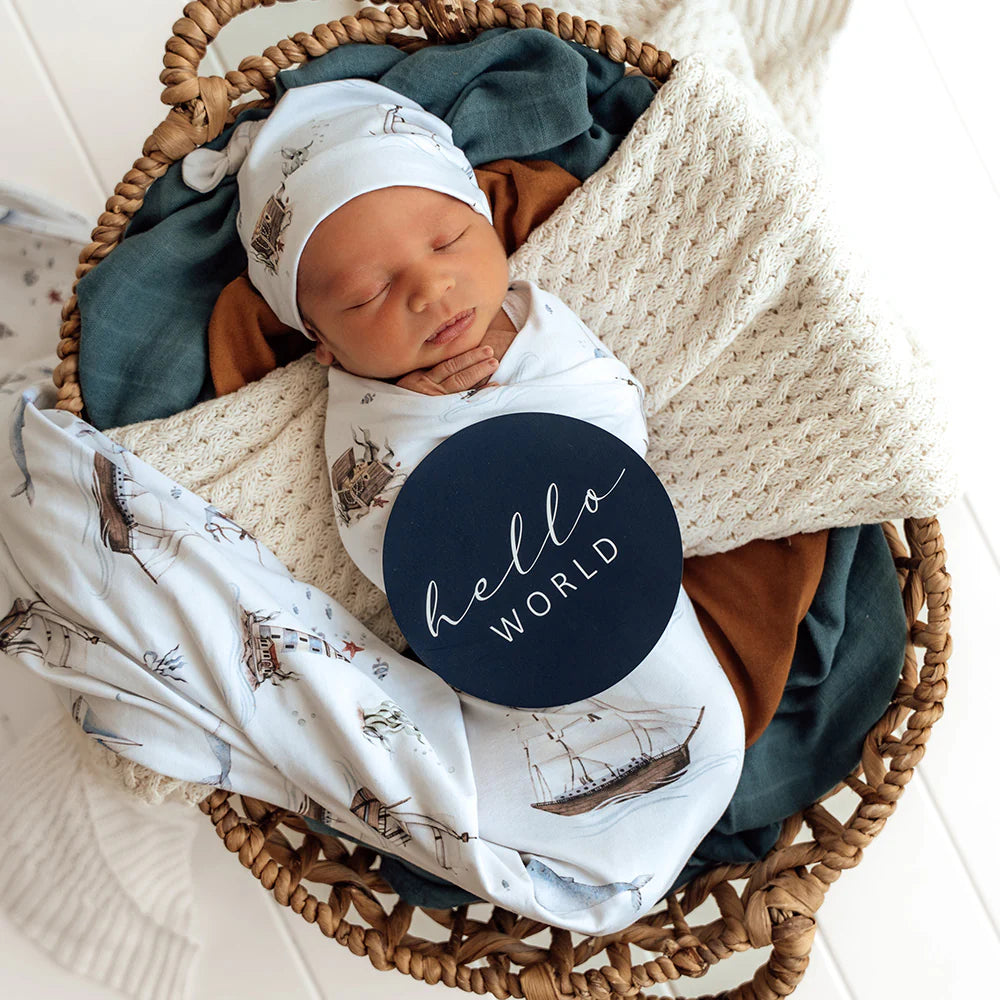 Snuggle Hunny Organic Jersey Wrap & Beanie Set - Set Sail