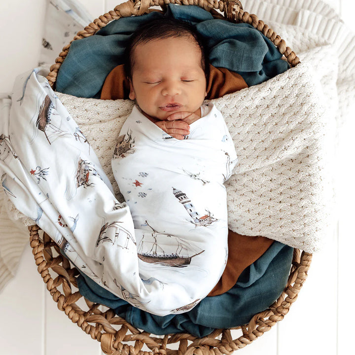Snuggle Hunny Organic Jersey Wrap & Beanie Set - Set Sail