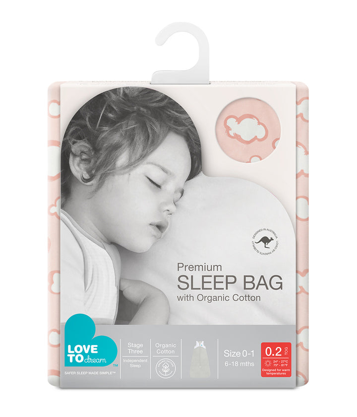 Organic Sleep Bag Lite 0.2 TOG-Dusty Pink Clouds