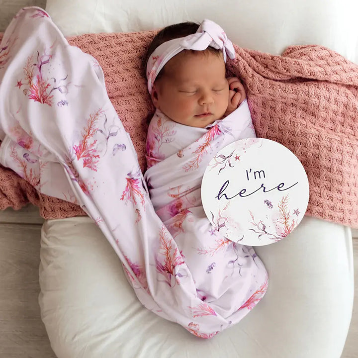 Baby Jersey Wrap & Topknot Set Coral