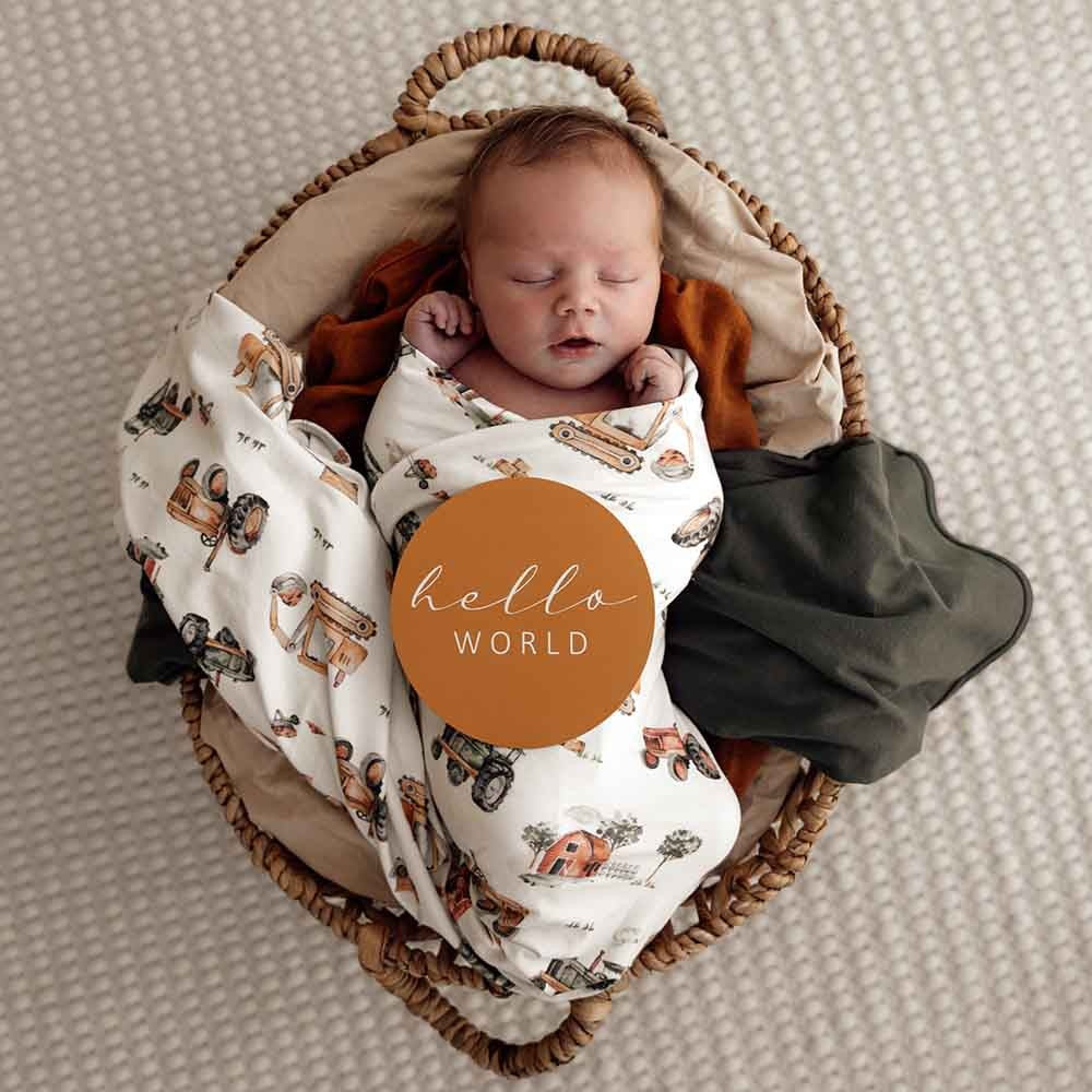 Organic Jersey Wrap & Beanie Set-Diggers & Tractors