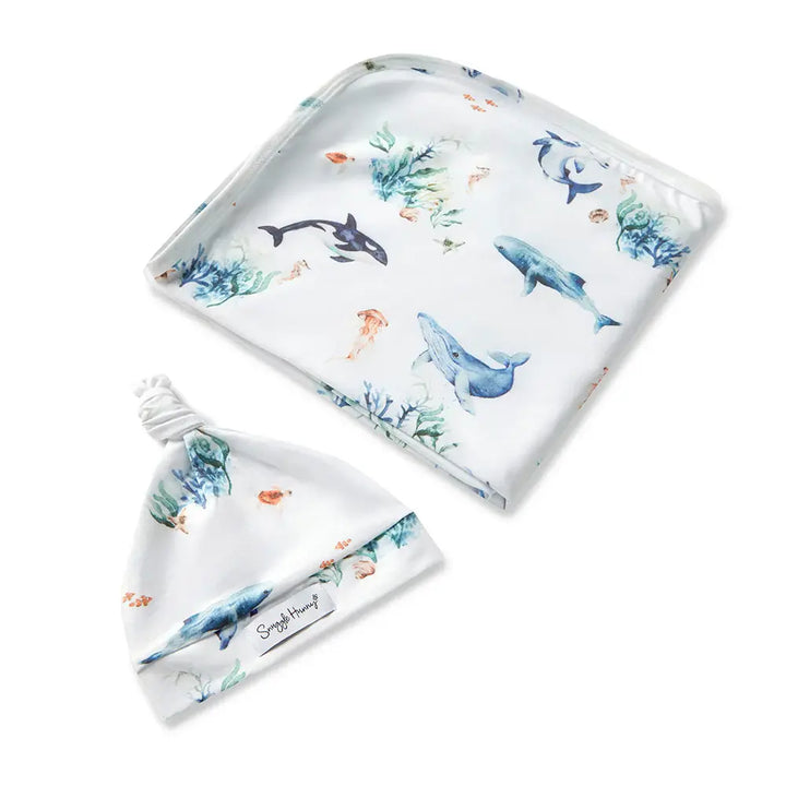 Baby Jersey Wrap & Beanie Set - Ocean