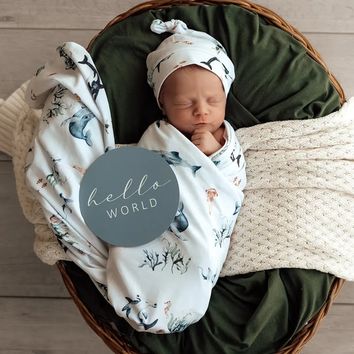 Baby Jersey Wrap & Beanie Set - Ocean