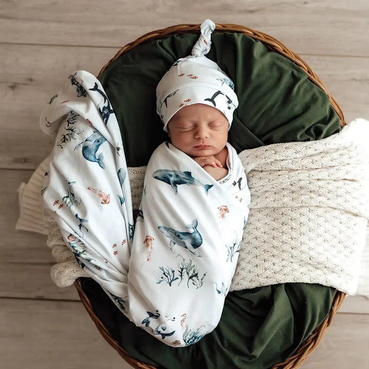 Baby Jersey Wrap & Beanie Set - Ocean
