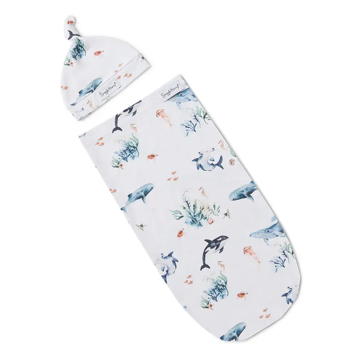 Organic Snuggle Swaddle & Beanie Set - Ocean