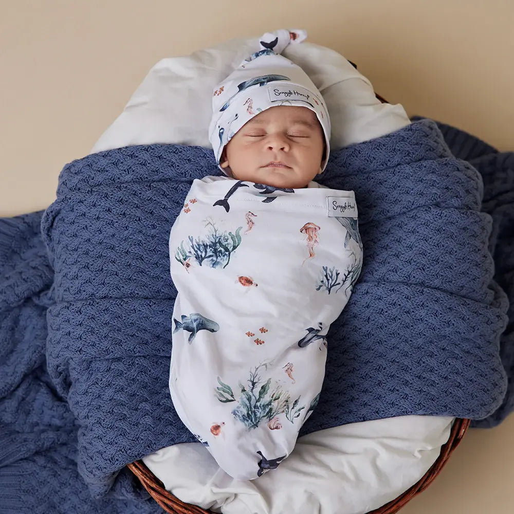 Organic Snuggle Swaddle & Beanie Set - Ocean