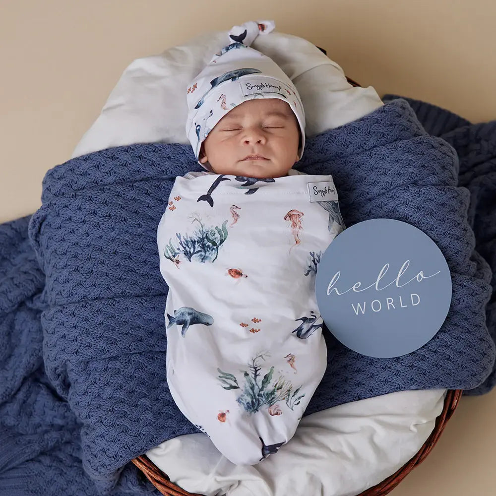 Organic Snuggle Swaddle & Beanie Set - Ocean