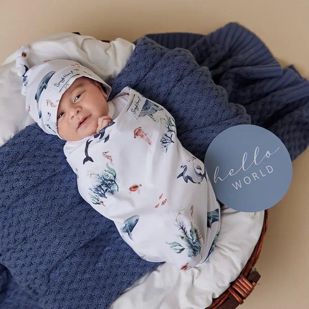 Organic Snuggle Swaddle & Beanie Set - Ocean