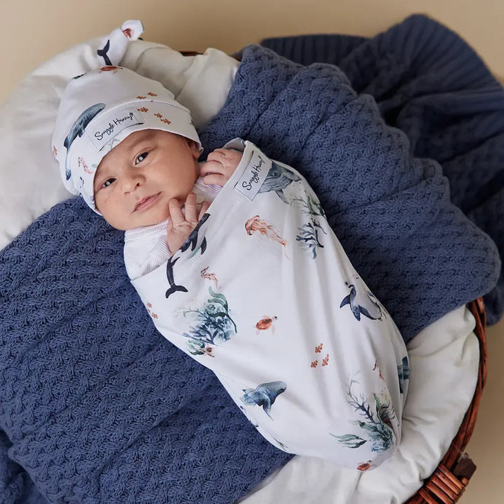 Organic Snuggle Swaddle & Beanie Set - Ocean