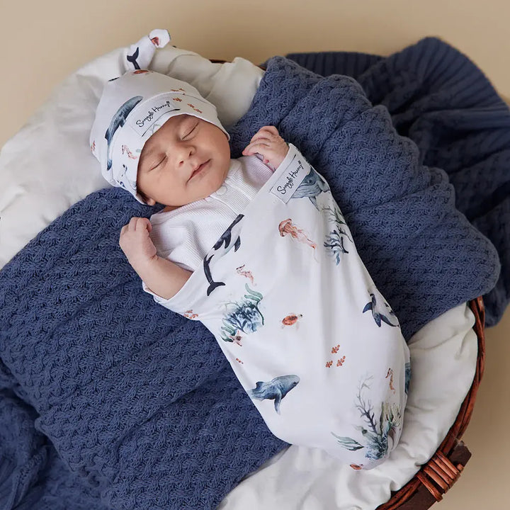 Organic Snuggle Swaddle & Beanie Set - Ocean