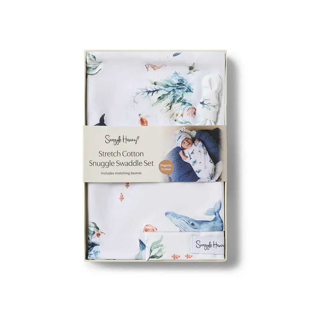 Organic Snuggle Swaddle & Beanie Set - Ocean