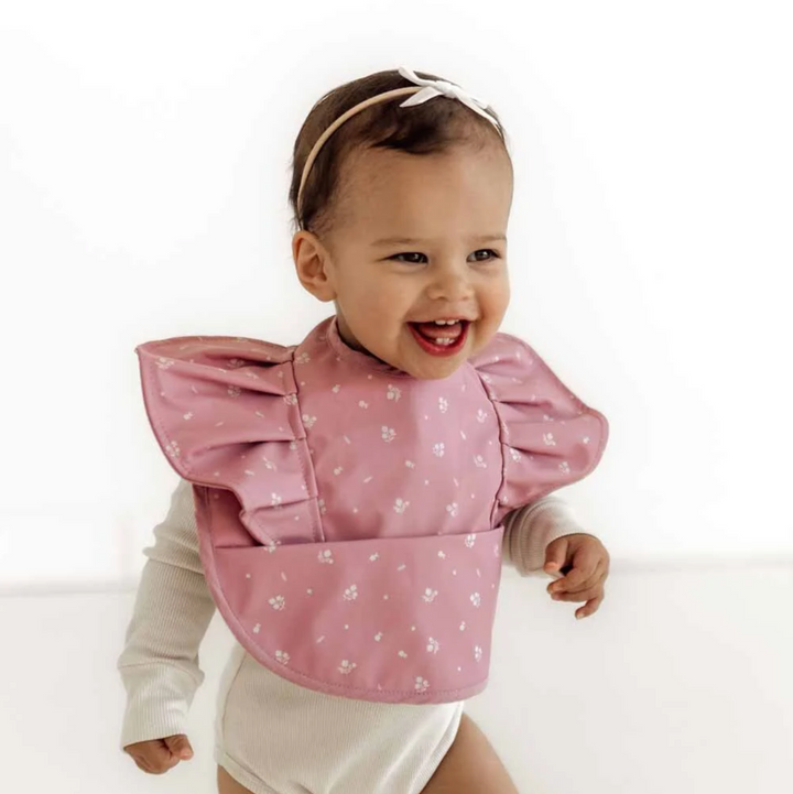 Snuggle Bib Waterproof Pink Fleur Frill