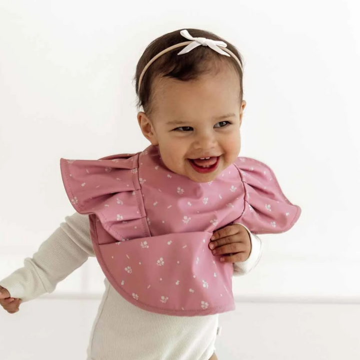 Snuggle Bib Waterproof Pink Fleur Frill