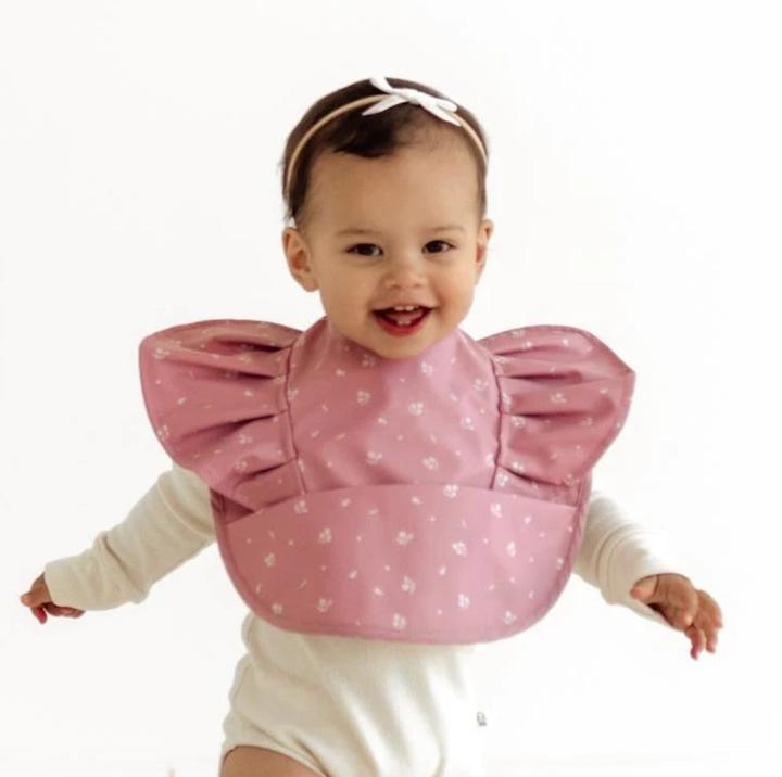 Snuggle Bib Waterproof Pink Fleur Frill