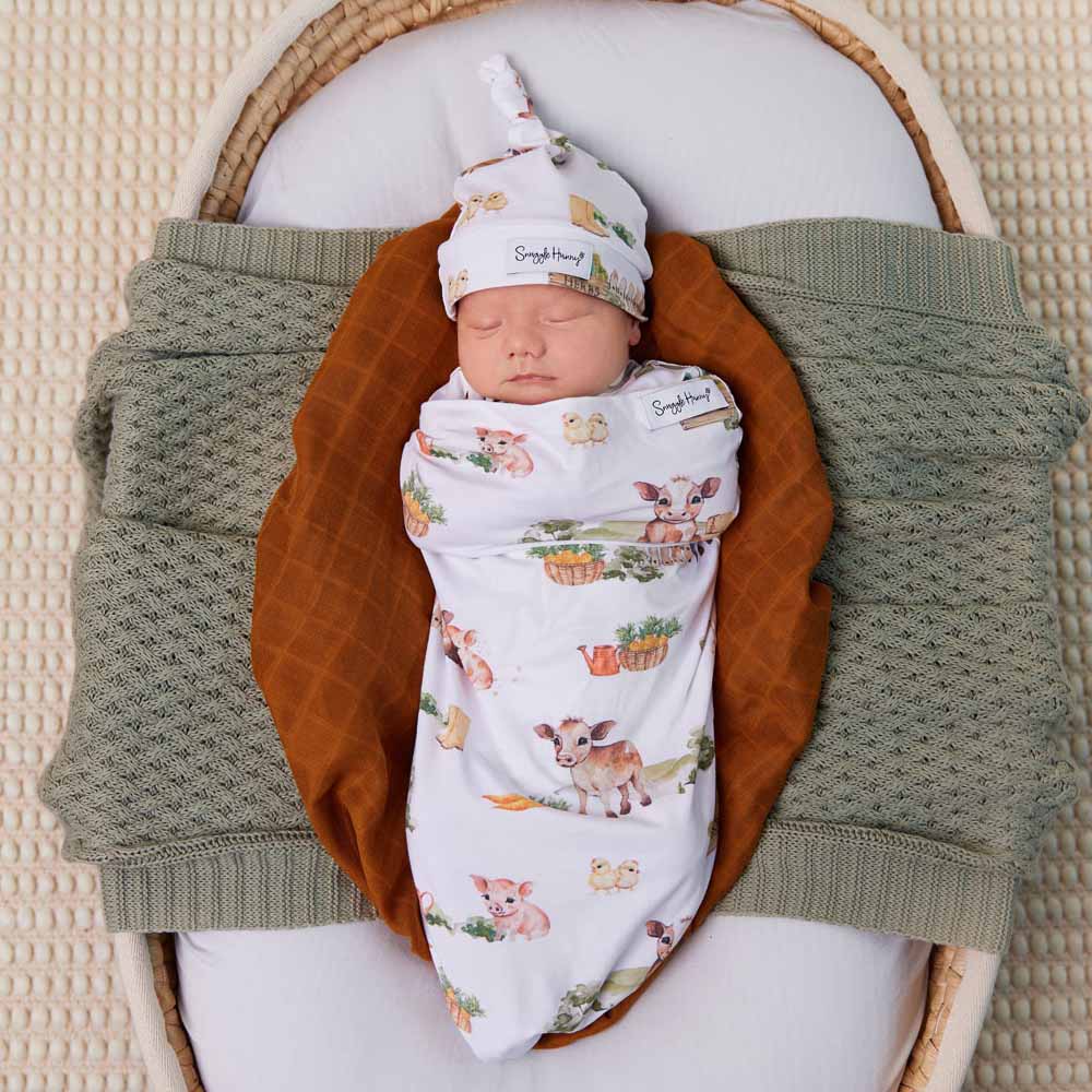 Organic Snuggle Swaddle & Beanie Set Farm