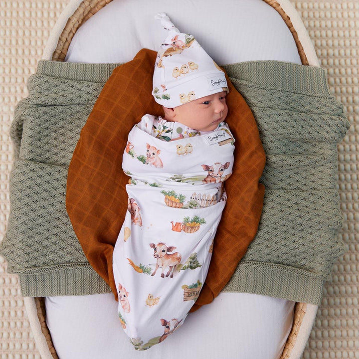 Organic Snuggle Swaddle & Beanie Set Farm
