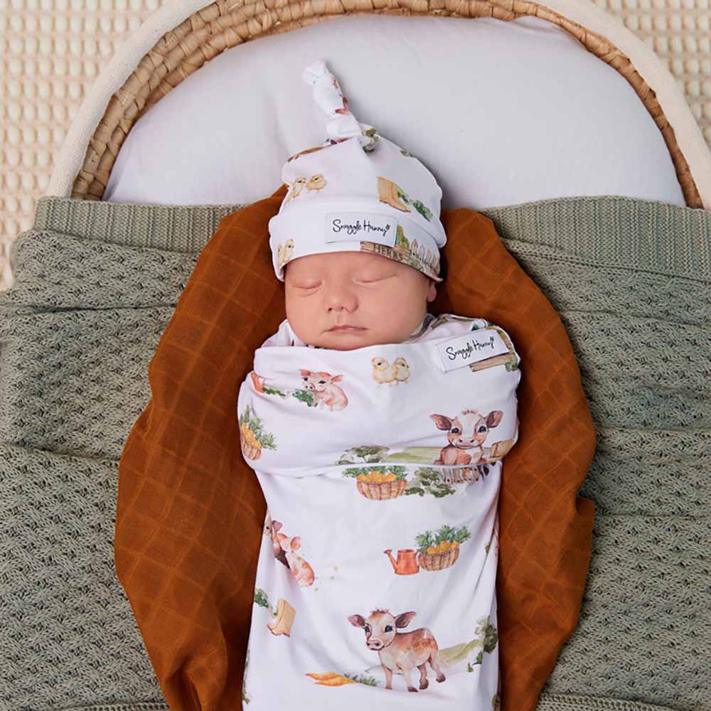 Organic Snuggle Swaddle & Beanie Set Farm