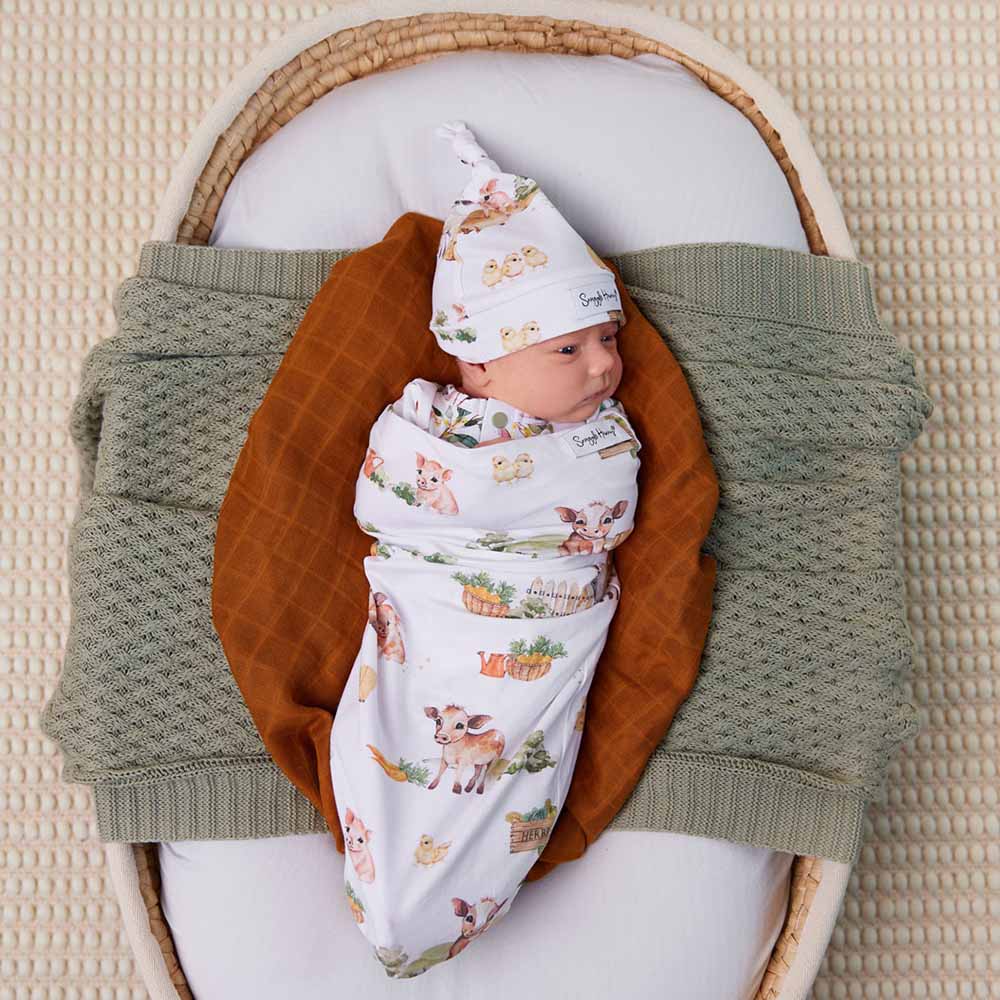 Organic Snuggle Swaddle & Beanie Set Farm