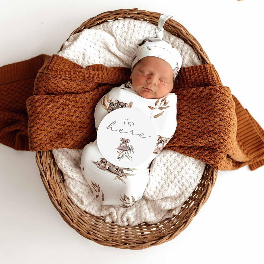Organic Snuggle Swaddle & Beanie Set-Koala