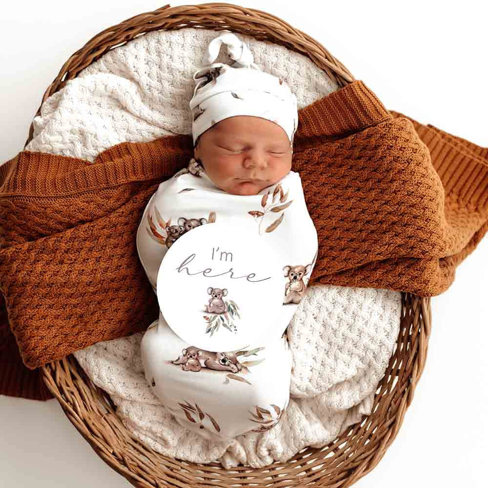 Organic Snuggle Swaddle & Beanie Set-Koala