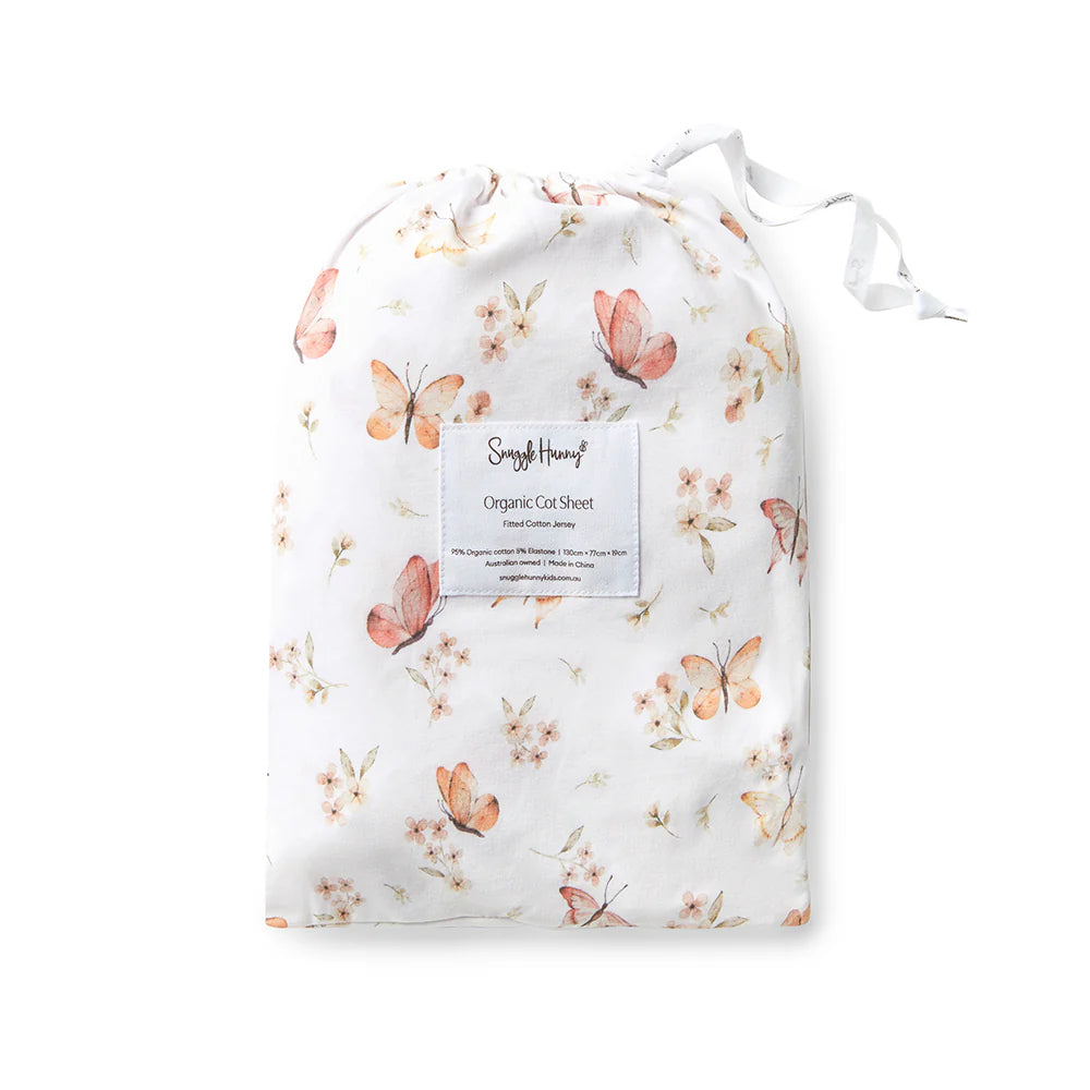 Organic Fitted Cot Sheet - Butterfly
