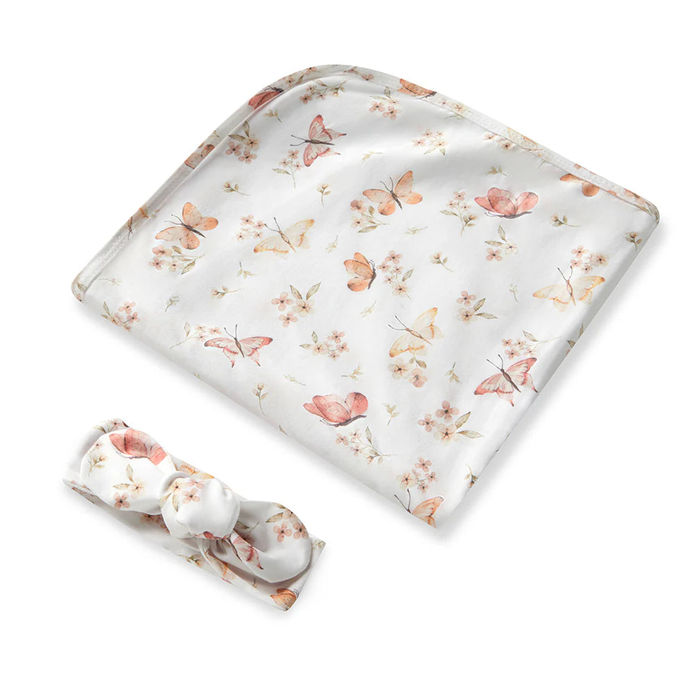 Organic Jersey Wrap & Topknot Set - Butterfly