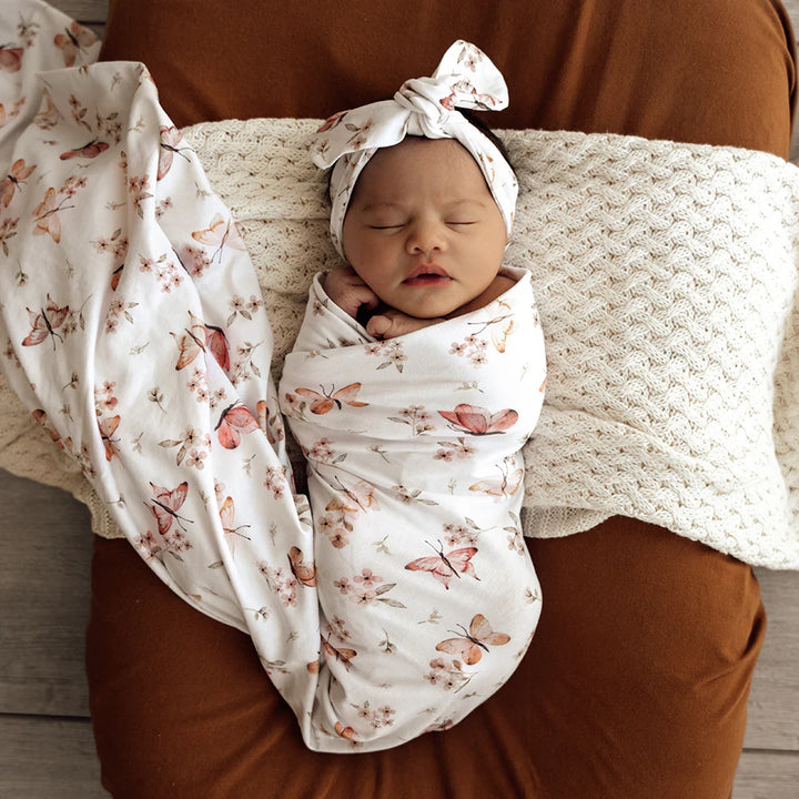 Organic Jersey Wrap & Topknot Set - Butterfly