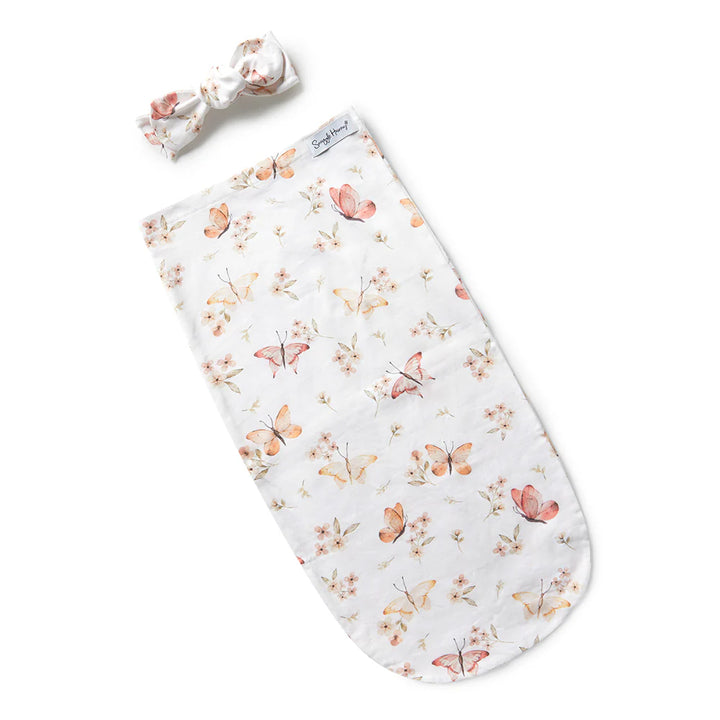 Organic Snuggle Swaddle & Topknot Set - Butterfly