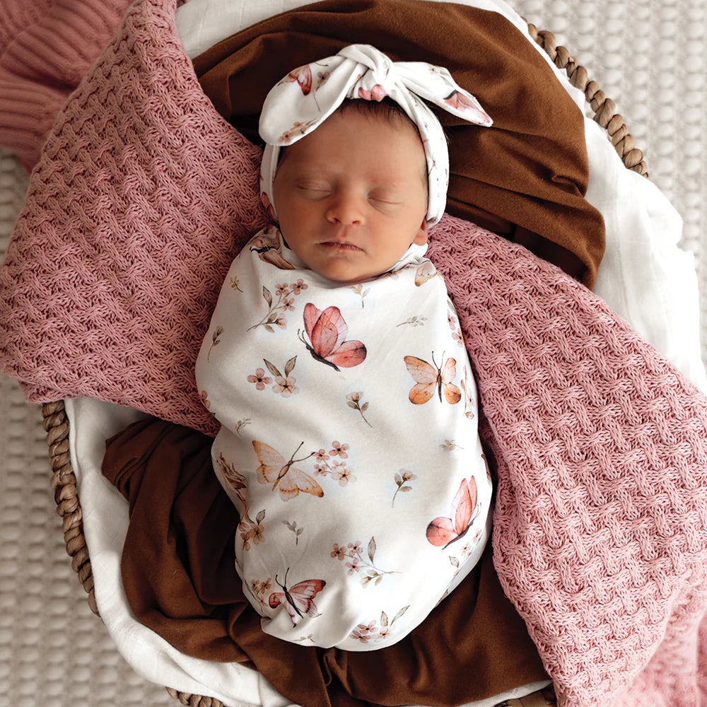Organic Snuggle Swaddle & Topknot Set - Butterfly